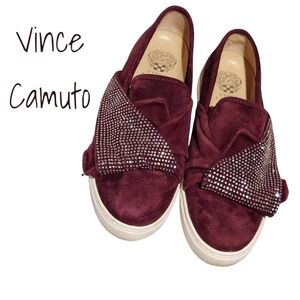 VINCE Camuto Burgundy micro suede loafers with rhinestone scents womens size 8.5